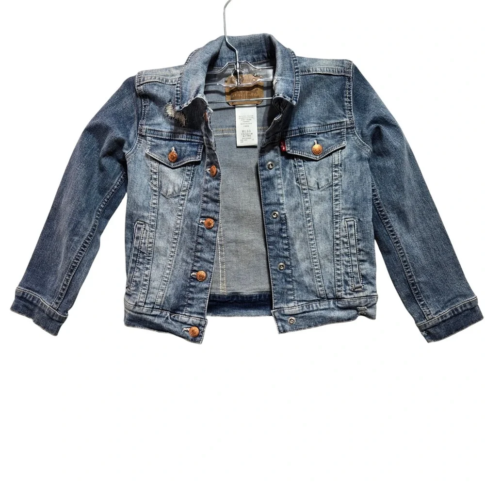 Levi's Denim Jacket Size 6X Blue Distressed Medium Wash #1288
